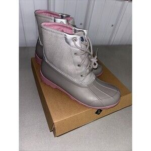 Sperry Top Sider Girls Port Boot Grey/Pink sparkle Size 5 New In Box